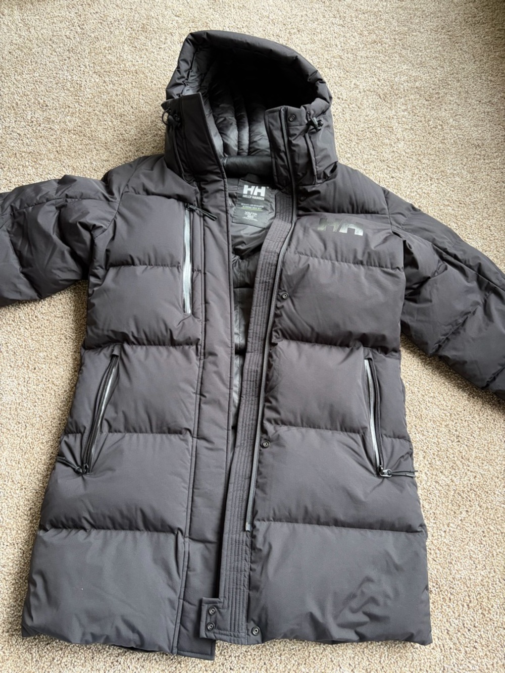 Helly Hansen Black Long Quilted Hooded Puffer Coat